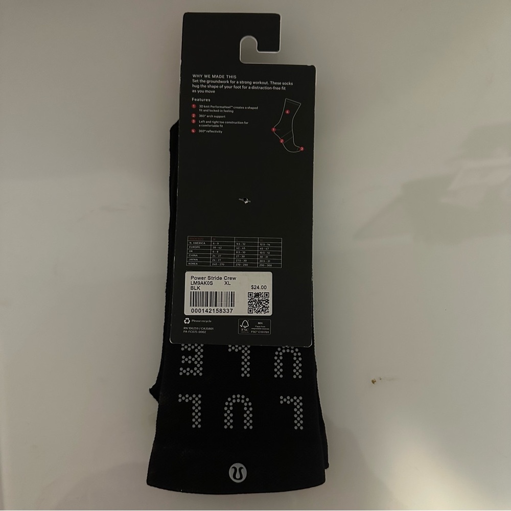 NWT Lululemon Power Stride Crew Length Black socks - Picture 2 of 2